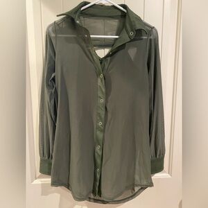 Sheer Olive Green Button-Up with leotard